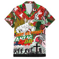 Personalised Rabbitohs ANZAC Day Family Matching Off The Shoulder Long Sleeve Dress and Hawaiian Shirt Aboriginal Rising Sun