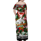 Personalised Rabbitohs ANZAC Day Family Matching Off Shoulder Maxi Dress and Hawaiian Shirt Aboriginal Rising Sun