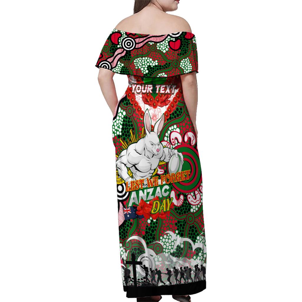 Personalised Rabbitohs ANZAC Day Family Matching Off Shoulder Maxi Dress and Hawaiian Shirt Aboriginal Rising Sun