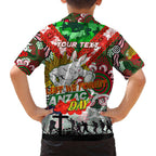 Personalised Rabbitohs ANZAC Day Family Matching Off Shoulder Short Dress and Hawaiian Shirt Aboriginal Rising Sun