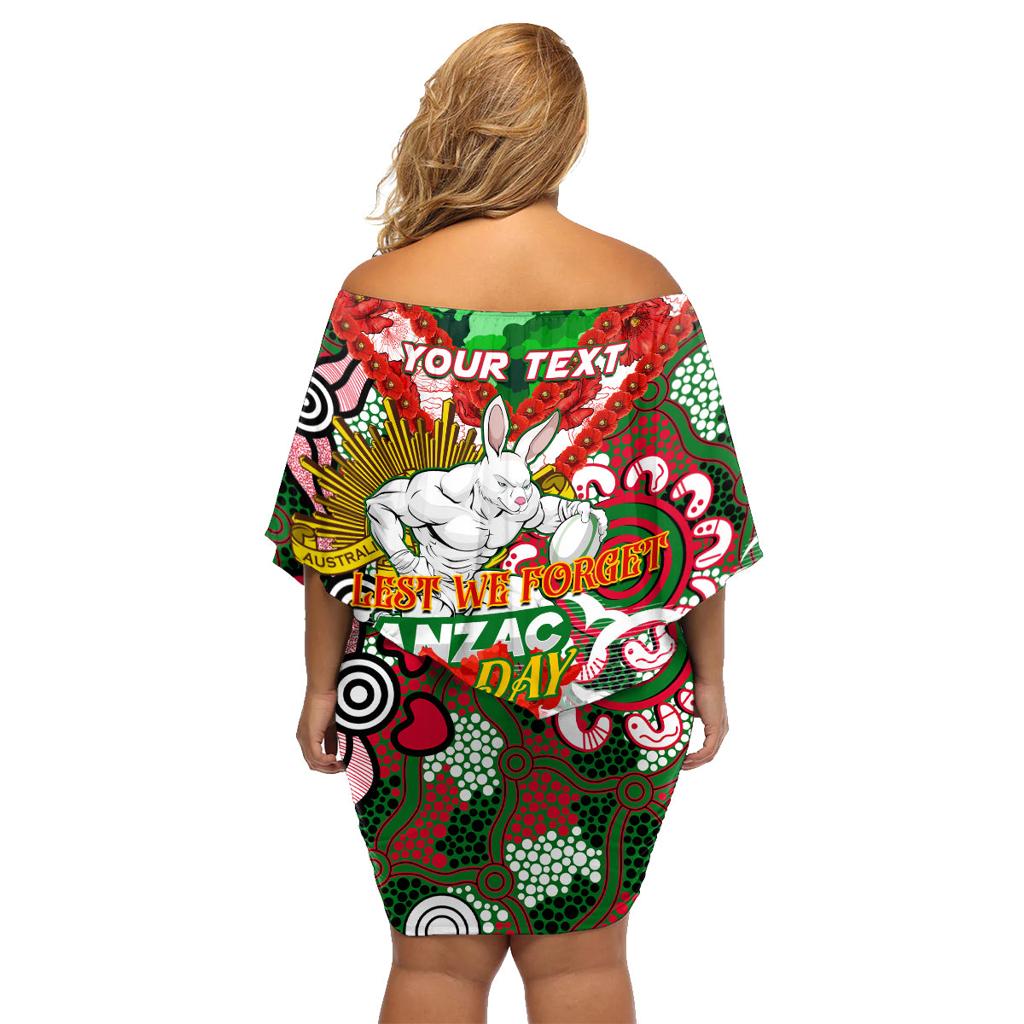 Personalised Rabbitohs ANZAC Day Family Matching Off Shoulder Short Dress and Hawaiian Shirt Aboriginal Rising Sun