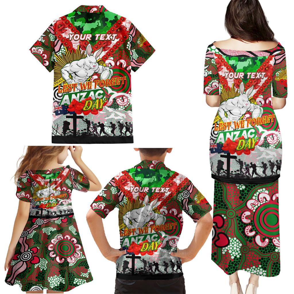 Personalised Rabbitohs ANZAC Day Family Matching Puletasi and Hawaiian Shirt Aboriginal Rising Sun