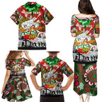 Personalised Rabbitohs ANZAC Day Family Matching Puletasi and Hawaiian Shirt Aboriginal Rising Sun