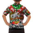 Personalised Rabbitohs ANZAC Day Family Matching Short Sleeve Bodycon Dress and Hawaiian Shirt Aboriginal Rising Sun