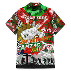Personalised Rabbitohs ANZAC Day Family Matching Short Sleeve Bodycon Dress and Hawaiian Shirt Aboriginal Rising Sun