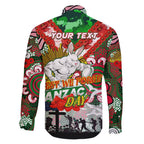Personalised Rabbitohs ANZAC Day Family Matching Short Sleeve Bodycon Dress and Hawaiian Shirt Aboriginal Rising Sun