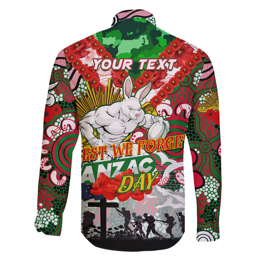 Personalised Rabbitohs ANZAC Day Family Matching Short Sleeve Bodycon Dress and Hawaiian Shirt Aboriginal Rising Sun