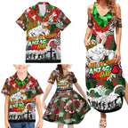 Personalised Rabbitohs ANZAC Day Family Matching Summer Maxi Dress and Hawaiian Shirt Aboriginal Rising Sun