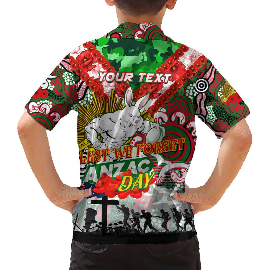 Personalised Rabbitohs ANZAC Day Family Matching Summer Maxi Dress and Hawaiian Shirt Aboriginal Rising Sun