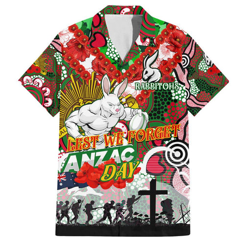Personalised Rabbitohs ANZAC Day Family Matching Summer Maxi Dress and Hawaiian Shirt Aboriginal Rising Sun
