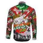 Personalised Rabbitohs ANZAC Day Family Matching Summer Maxi Dress and Hawaiian Shirt Aboriginal Rising Sun