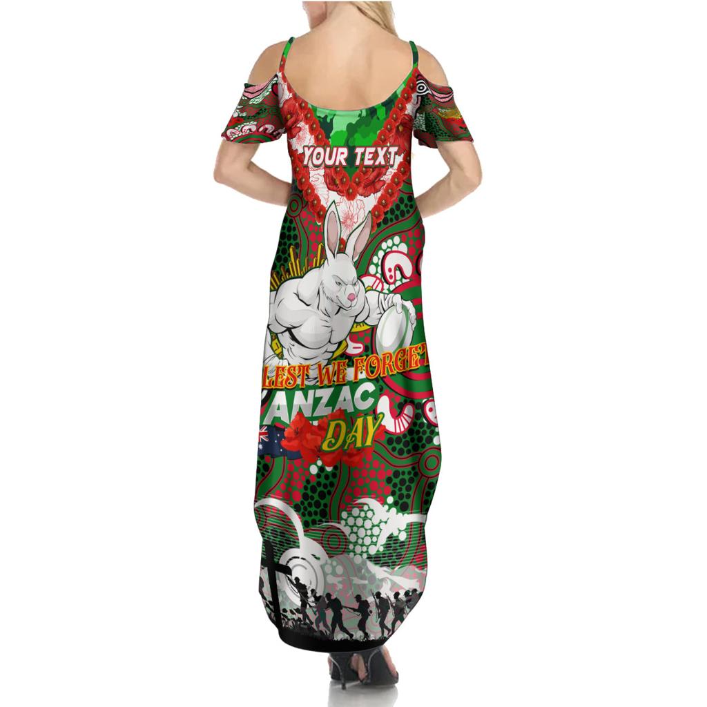 Personalised Rabbitohs ANZAC Day Family Matching Summer Maxi Dress and Hawaiian Shirt Aboriginal Rising Sun