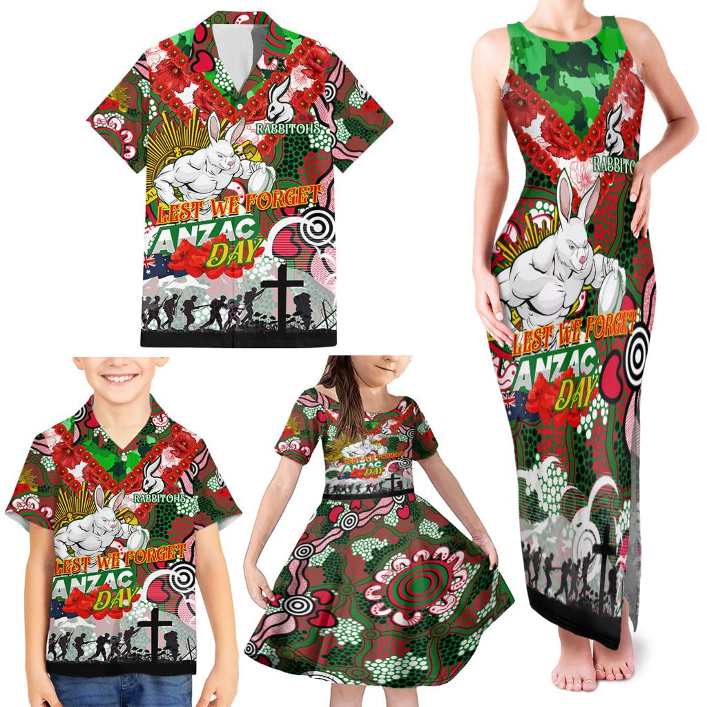 Personalised Rabbitohs ANZAC Day Family Matching Tank Maxi Dress and Hawaiian Shirt Aboriginal Rising Sun