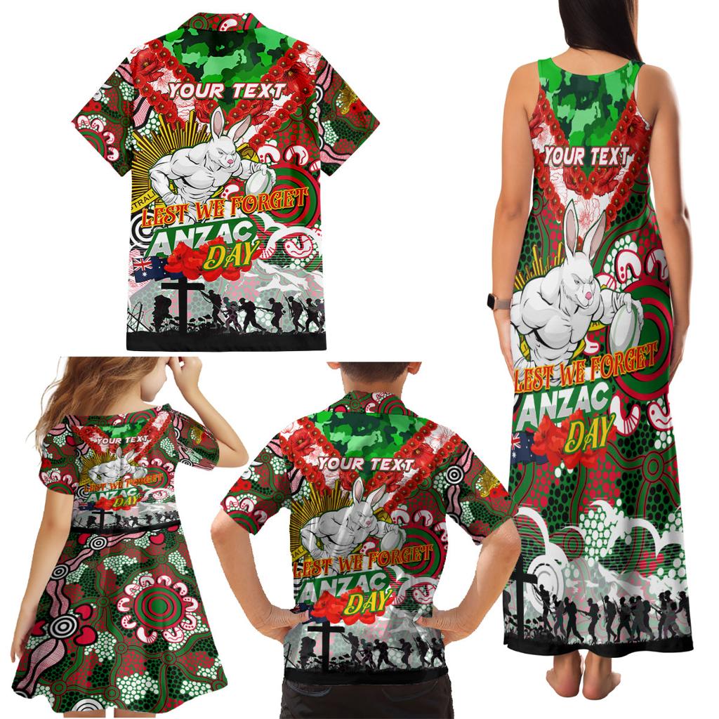 Personalised Rabbitohs ANZAC Day Family Matching Tank Maxi Dress and Hawaiian Shirt Aboriginal Rising Sun