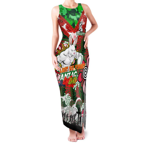 Personalised Rabbitohs ANZAC Day Family Matching Tank Maxi Dress and Hawaiian Shirt Aboriginal Rising Sun