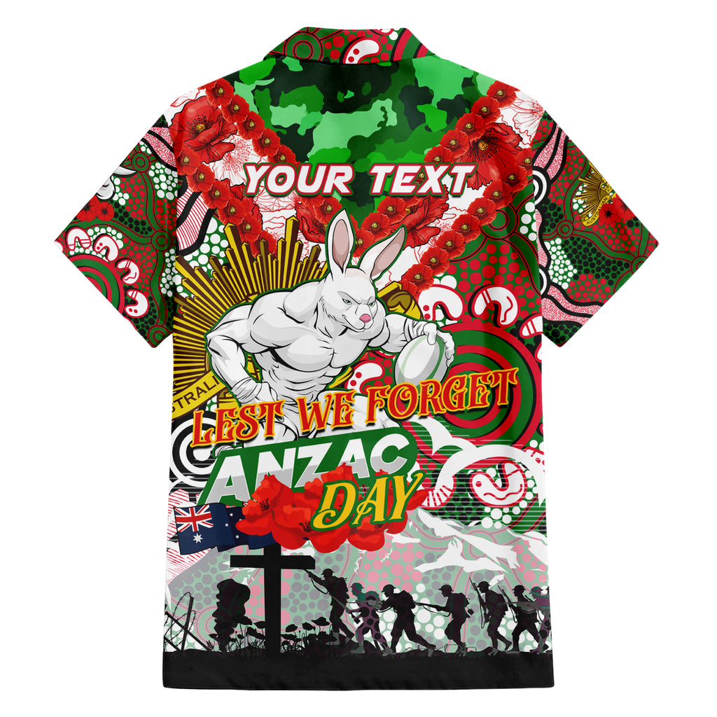 Personalised Rabbitohs ANZAC Day Hawaiian Shirt Aboriginal Rising Sun