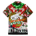 Personalised Rabbitohs ANZAC Day Hawaiian Shirt Aboriginal Rising Sun