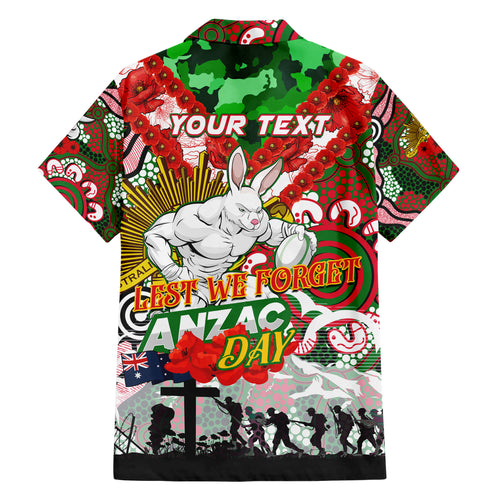 Personalised Rabbitohs ANZAC Day Hawaiian Shirt Aboriginal Rising Sun