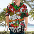 Personalised Rabbitohs ANZAC Day Hawaiian Shirt Aboriginal Rising Sun