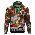 Personalised Rabbitohs ANZAC Day Hoodie Aboriginal Rising Sun
