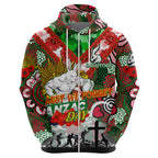 Personalised Rabbitohs ANZAC Day Hoodie Aboriginal Rising Sun