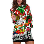 Personalised Rabbitohs ANZAC Day Hoodie Dress Aboriginal Rising Sun
