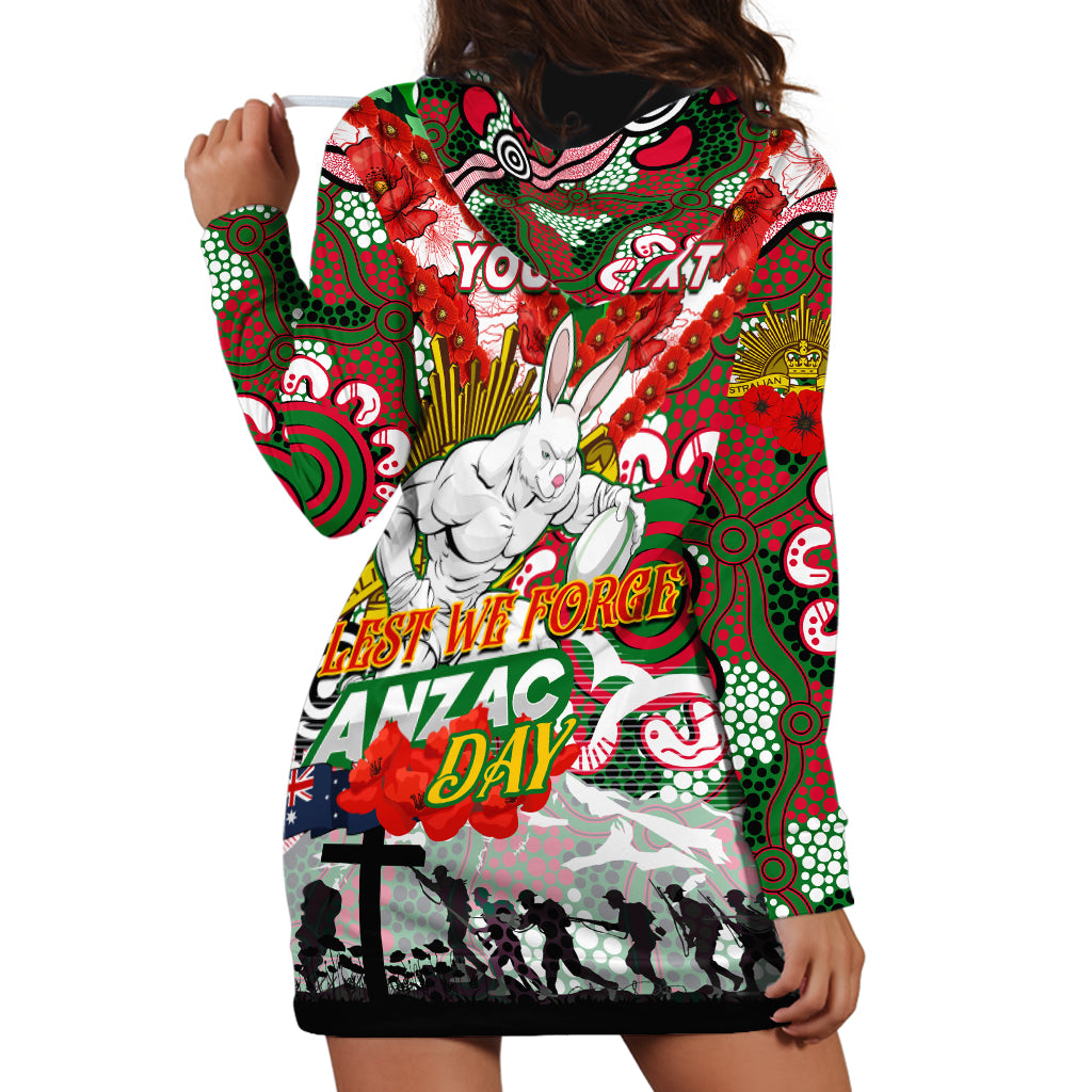 Personalised Rabbitohs ANZAC Day Hoodie Dress Aboriginal Rising Sun