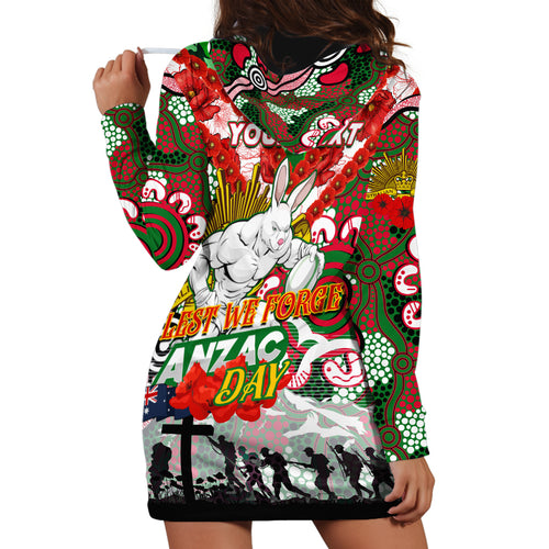 Personalised Rabbitohs ANZAC Day Hoodie Dress Aboriginal Rising Sun