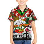 Personalised Rabbitohs ANZAC Day Kid Hawaiian Shirt Aboriginal Rising Sun
