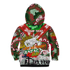 Personalised Rabbitohs ANZAC Day Kid Hoodie Aboriginal Rising Sun