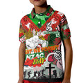 Personalised Rabbitohs ANZAC Day Kid Polo Shirt Aboriginal Rising Sun