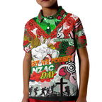 Personalised Rabbitohs ANZAC Day Kid Polo Shirt Aboriginal Rising Sun