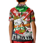 Personalised Rabbitohs ANZAC Day Kid Polo Shirt Aboriginal Rising Sun