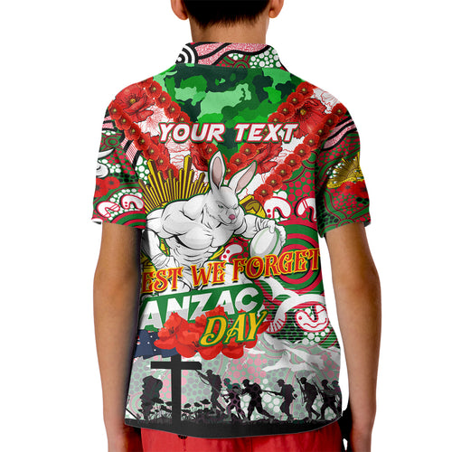 Personalised Rabbitohs ANZAC Day Kid Polo Shirt Aboriginal Rising Sun