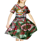 Personalised Rabbitohs ANZAC Day Kid Short Sleeve Dress Aboriginal Rising Sun