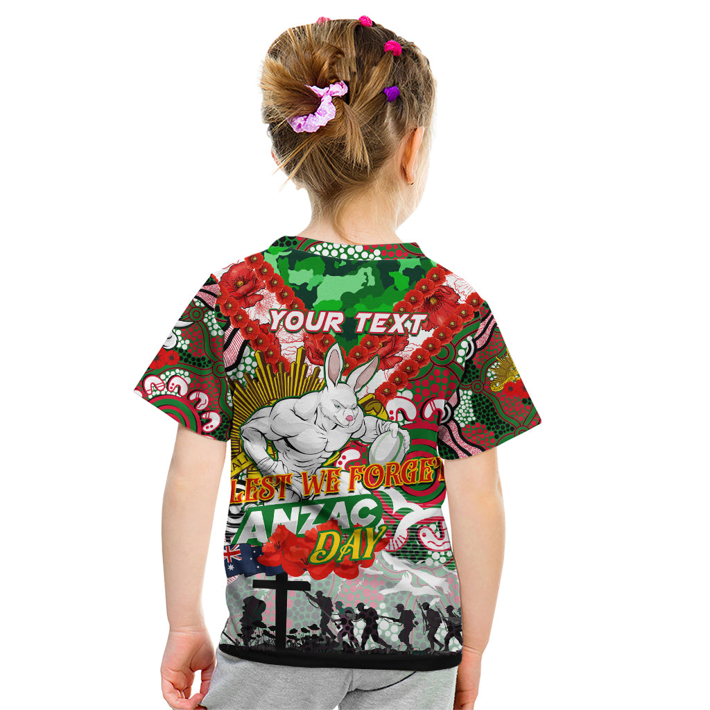 Personalised Rabbitohs ANZAC Day Kid T Shirt Aboriginal Rising Sun