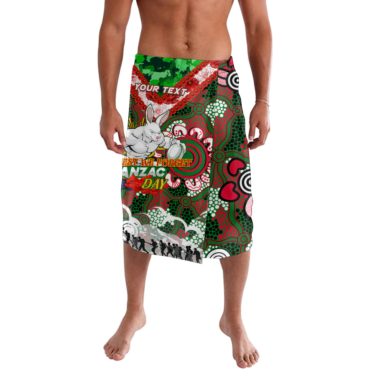 Personalised Rabbitohs ANZAC Day Lavalava Aboriginal Rising Sun