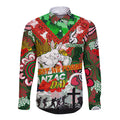Personalised Rabbitohs ANZAC Day Long Sleeve Button Shirt Aboriginal Rising Sun