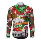 Personalised Rabbitohs ANZAC Day Long Sleeve Button Shirt Aboriginal Rising Sun