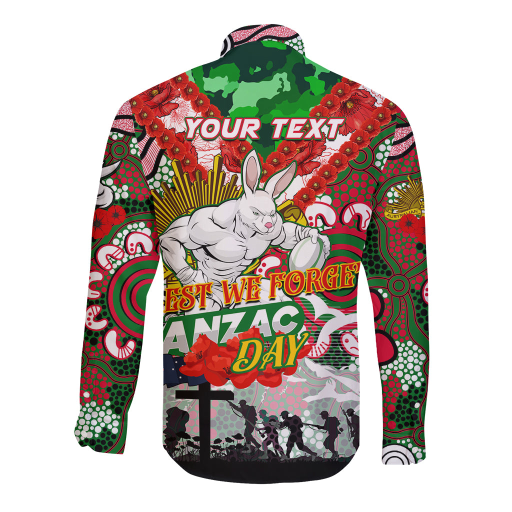 Personalised Rabbitohs ANZAC Day Long Sleeve Button Shirt Aboriginal Rising Sun