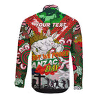 Personalised Rabbitohs ANZAC Day Long Sleeve Button Shirt Aboriginal Rising Sun