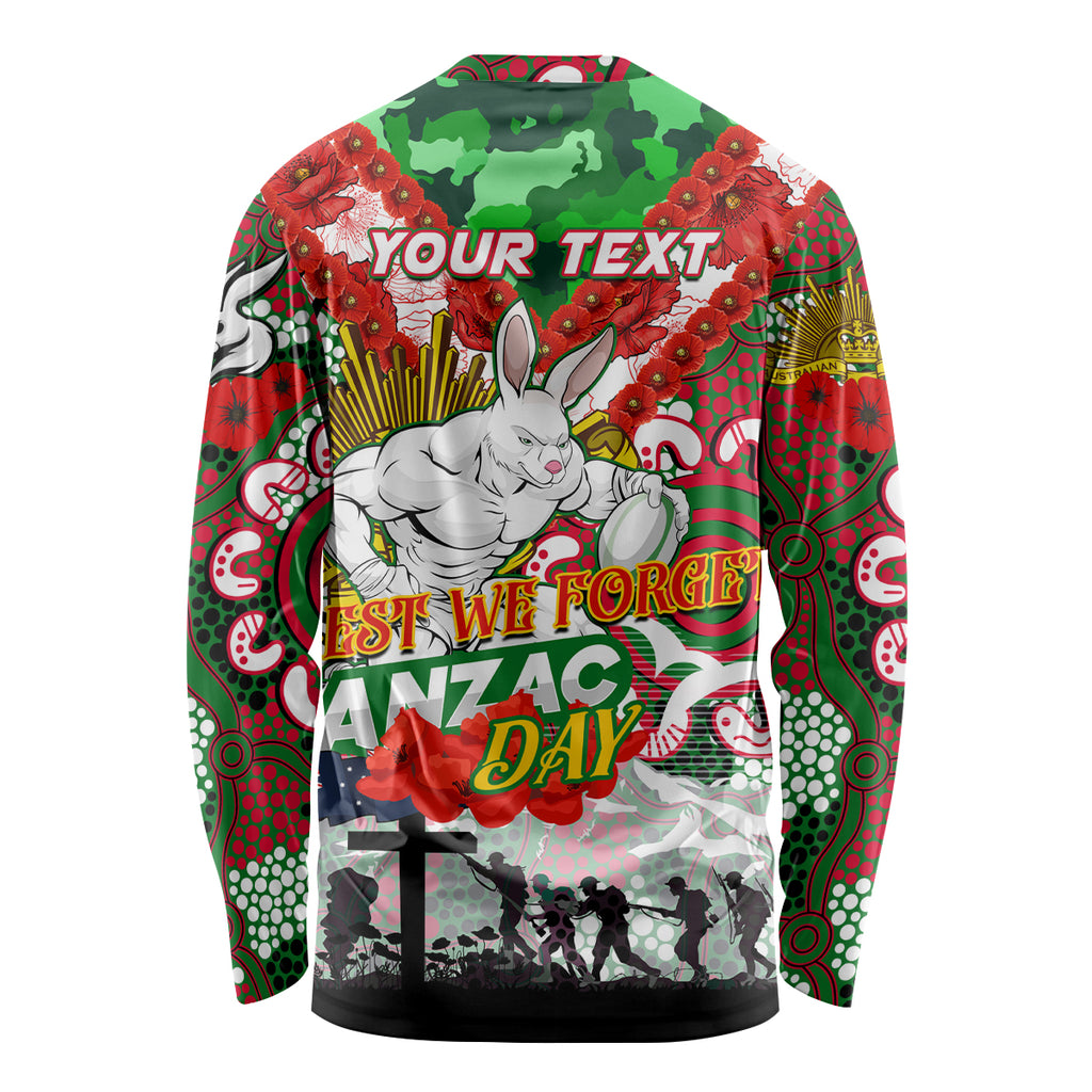 Personalised Rabbitohs ANZAC Day Long Sleeve Shirt Aboriginal Rising Sun