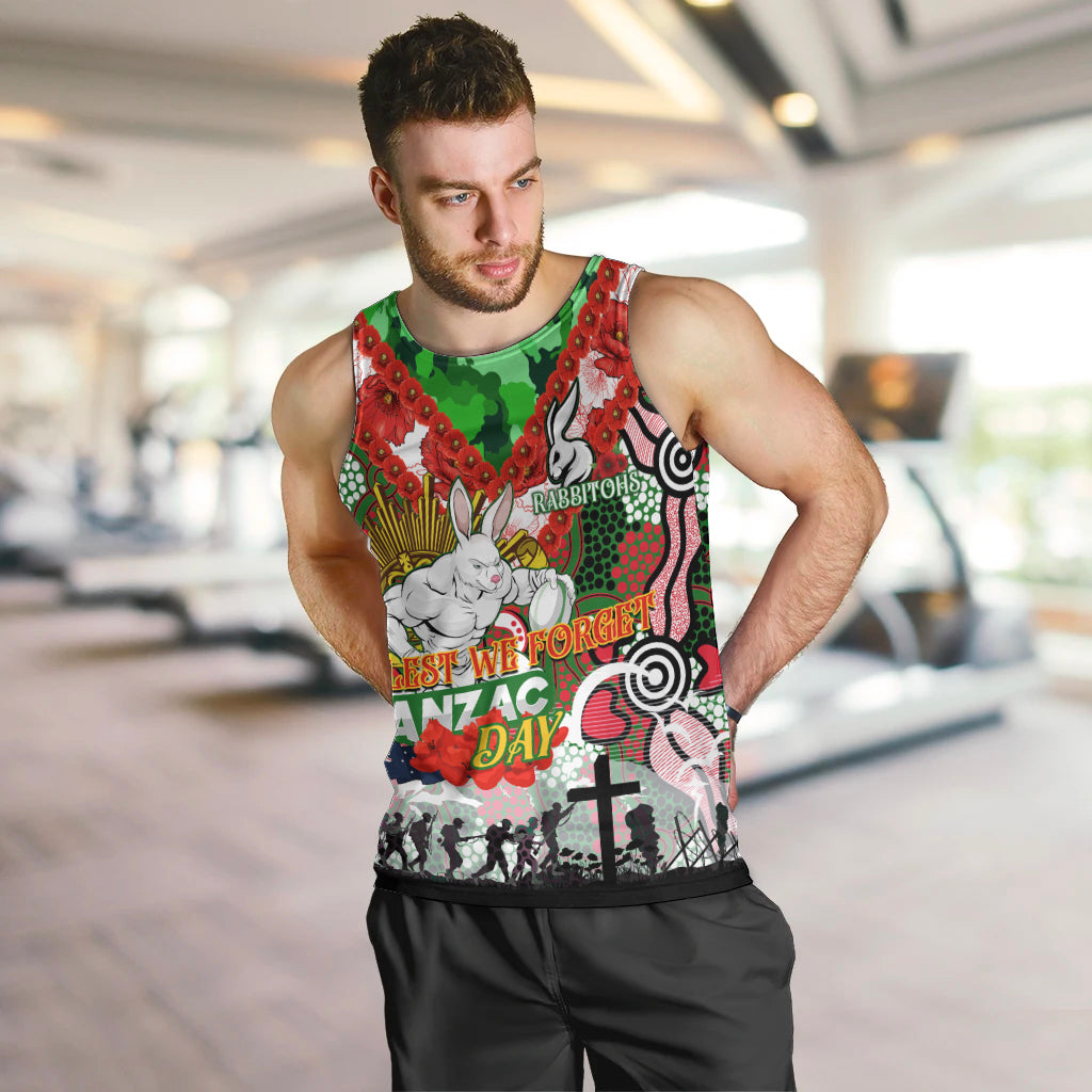 Personalised Rabbitohs ANZAC Day Men Tank Top Aboriginal Rising Sun