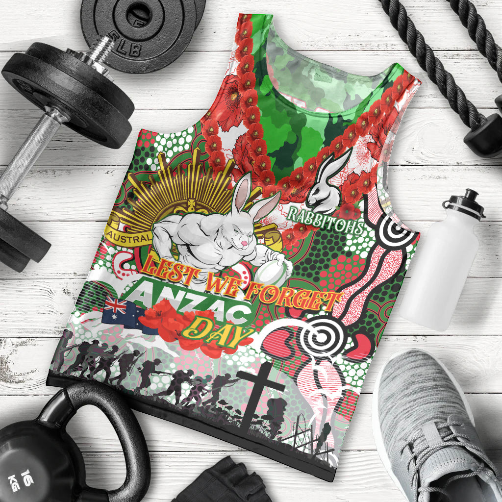 Personalised Rabbitohs ANZAC Day Men Tank Top Aboriginal Rising Sun