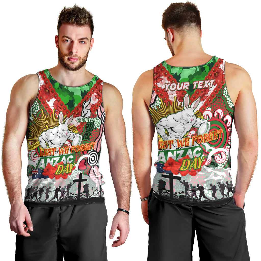 Personalised Rabbitohs ANZAC Day Men Tank Top Aboriginal Rising Sun
