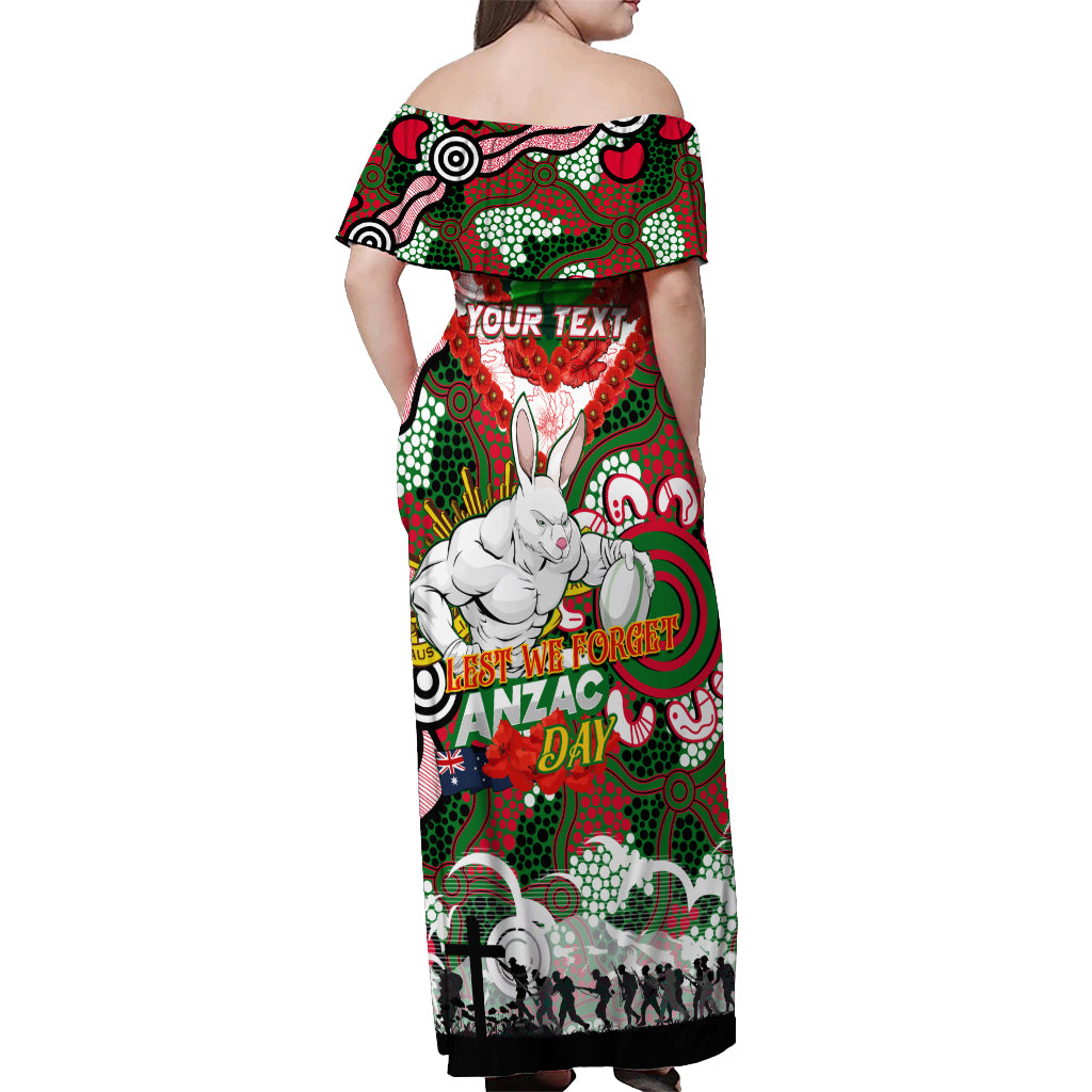 Personalised Rabbitohs ANZAC Day Off Shoulder Maxi Dress Aboriginal Rising Sun
