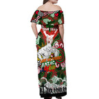 Personalised Rabbitohs ANZAC Day Off Shoulder Maxi Dress Aboriginal Rising Sun