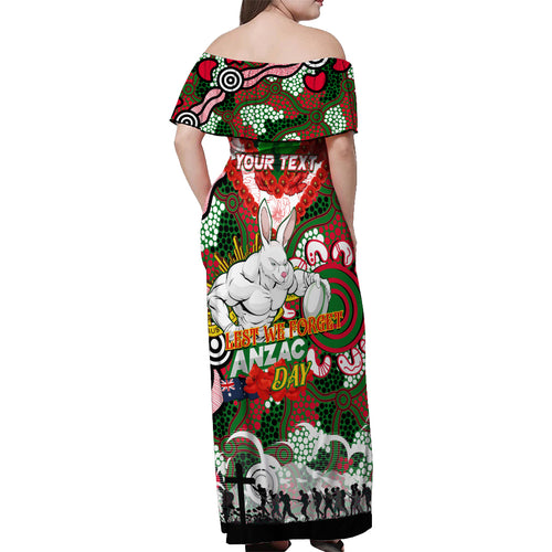 Personalised Rabbitohs ANZAC Day Off Shoulder Maxi Dress Aboriginal Rising Sun