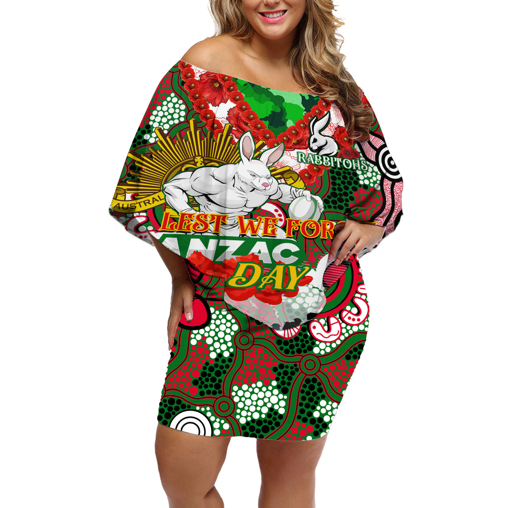 Personalised Rabbitohs ANZAC Day Off Shoulder Short Dress Aboriginal Rising Sun