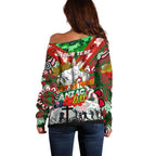 Personalised Rabbitohs ANZAC Day Off Shoulder Sweater Aboriginal Rising Sun